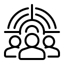 Iconic representation of 3 people in front of a show symbol - symbol for group, community and teaching at touch and go paragliding.