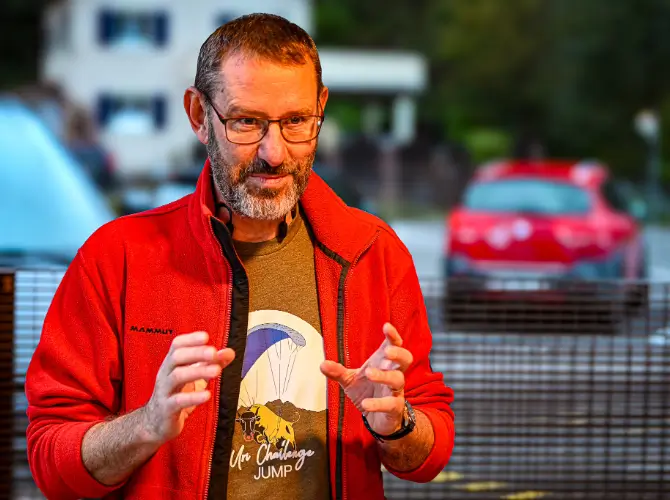 Andy Piers, tandem pilot at touch and go Paragliding, takes you safely into the air and provides exciting adventures