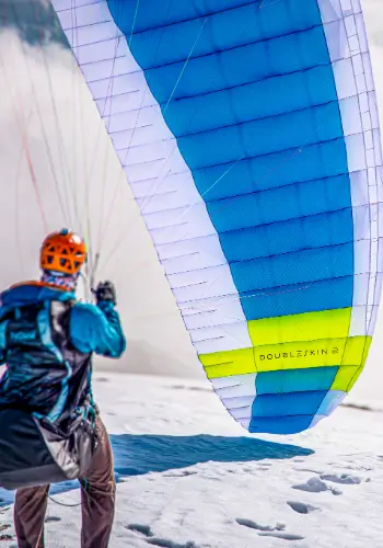 Groundhandling with a paraglider during training at touch and go Paragliding.