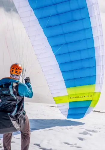 Groundhandling with a paraglider during training at touch and go Paragliding.